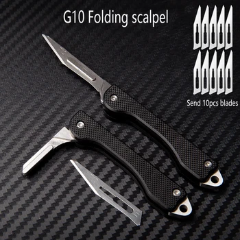 G10 Folding Nož Mini Skalpela Prenosni Self-Defense EOS Prostem Kampiranje Večnamensko Majhen Zložljiv Nož Zamenljivo Rezilo