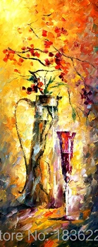 Ročno Poslikane še Vedno Življenje Nož Oljna slika na Platnu Cvet v Steklenički z Rdečim Vinom Steklo slika za Dnevna Soba Dekor