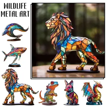 Wildlife Kovinski Umetnosti Železa Dvojno Stranicami Barvne Živali Namizje Okraski 2D Ravnino Grafike Obrti Za Dekoracijo Doma O6S1