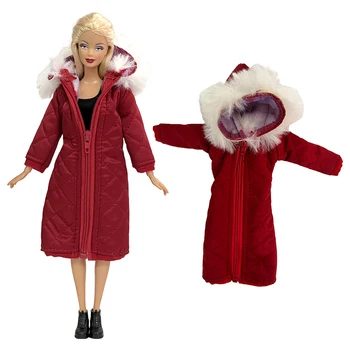 1 Kos Rdeče Hoodie Plašč Za Barbie Lutka Dolgo Bombažno Obleko Zimski pulover s kapuco Suknjič Modna Oblačila za 1/6 Lutka Oprema Otroška Igrača