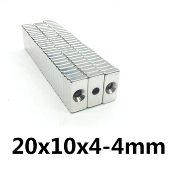 10/50/100 kos 20x10x4-4 Močan Quadrate Neodymium Magnetom Luknjo 4 mm NdFeB Magnetni 20x10x4-4 mm Blok Magneti iz Redkih Zemelj 20*10*4-4