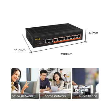 10 Pristanišča POE Stikalo 100Mbps Ethernet Smart Stikalo 8 PoE+2 UpLink Office Home Omrežno Zvezdišče Adapter za IP Kamero-EU Plug