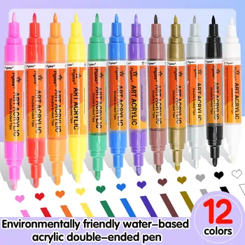 12 Barva Marker Dvakrat Vodil Akril Črnila in Peresa Nastavite Primerna za Otroke, Odrasle, Barvanje Grafitov Hitro Sušenje Nepremočljiva