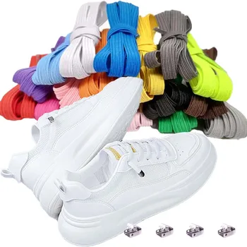 1Pair Unisex Pritisnite Sponke Elastična Ne-Tie Shoelaces Ravno Shoelaces Primerna Za Board Čevlji Platno Čevlji Zavezat