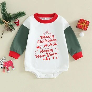 2023-10-20 Lioraitiin 0-18 M Newborn Baby Boy Božič Dekle Obleko Pismo Tiskanja Dolg Rokav Swertshirt Romper Oblačila za Malčke