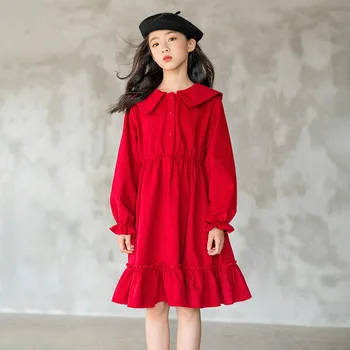 2023 Jeseni in Pozimi Deklice Rdeča Oblačila silvestrovo Obleko Sladko Praznični Moda Princesa Obleko，#2215