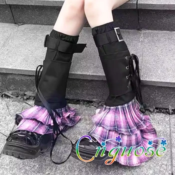 2024 Ženska Y2K kawaii srčkan punk Lolita Japonski Roza vzorcem Harajuku Dekle Trak Snemljiv Noge Kritje legging Kolena pokrov