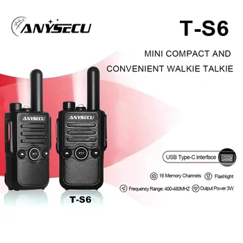 2PCS Anysecu T-S6 Mini Walkie Talkie 400-480MHZ Prenosni dvosmerne Radijske Postaje Scan Vox Funkcijo za ponovno Polnjenje (Walkie-talkies