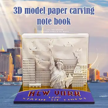 3D Art Craft Note Pad Tri-Dimenzionalni Papir Umetnost Beležnica DIY Ustvarjalno Darilo New York Kiparstvo Non-Stick Lepljive Opombe