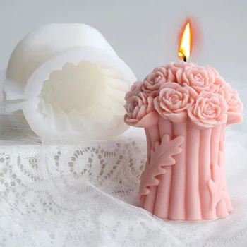 3D Rose Šopek Silikonski Sveča Plesni DIY Peony Roža Milo Smolo Mavčni Kalup, Čokolada, zaradi Česar Orodje Dom Dekor Poročna Darila