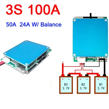 3S 12V 100A 50A 24A w/ Bilance Li-ion Lipo Baterija Litij-Protection Board Velik Trenutno 18650 BMS Modul