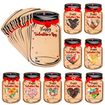 50pcs Kraft papir, Kraft Papir Sladkarije Jar Valentine Kartice, ki S 50 Preglednih Zaprti Vrečke Za Šolski Razred Razredu Valentines