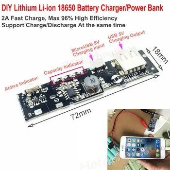 5V 2A USB, Li-ion, Litij-18650 Baterije Hitro Polnilnik Razrešnice Modul Chager Odbor Visoka Učinkovitost DIY Moči Banke