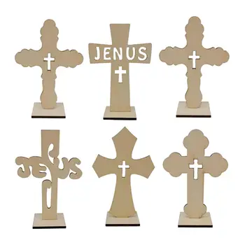 6Pcs Stoji Lesen Križ Krst Dekoracijo Katoliške Les Križa Namizni Okrasek