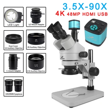 7X-45X 3,5 X-90X Simul-Osrednja Stereo Zoom Trinocular Mikroskopom HDMI USB Mikroskop Kamere Set za 0,5 x 2.0 x Pomožni Cilj Objektiv
