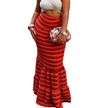 Afriške Morska Deklica Krila Ženske Visoko Pasu Ruffle Mozaik Jeseni Mode Novo Kariran Tiskanja Ulične Elegantno Afriške Dolga Krila