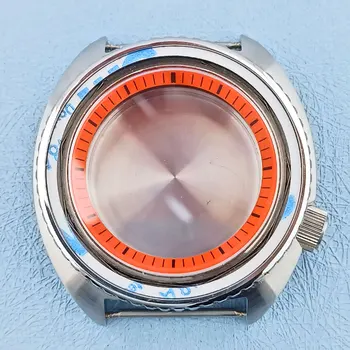 Ali 42,5 mm Watch Primeru, Fit NH34 NH35 NH36 Gibanje 316L iz Nerjavečega Jekla Safirno Steklo 10BAR Nepremočljiva Srebro Primeru Oranžni Obroč