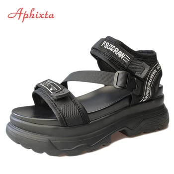 Aphixta Velike Velikosti 43 Luksuzno Oblikovalci Platformo Ženske Sandale Black Močen Sandali, Šport 7cm Klin Čevlji Za Ženske Poletni Čevlji