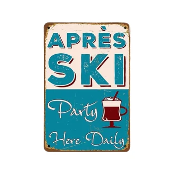 Apres Ski Party Tin Znak , Smučarski Lože Znaki, Modra Apres Ski Znaki, Vintage Stil Apres Ski Znaki, Smučarski Dekor