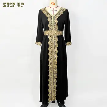 Arabski Muslimani Moda Maroški tam kaftan Črne Vezenine, Čipke Elegantne Retro Obleko Počitnice Krasen Bližnjem vzhodu, kjer Ženske Nosijo Abaya