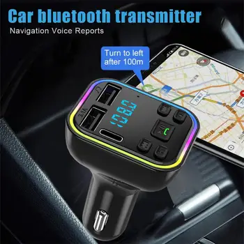 Avto Bluetooth 5.0 FM Oddajnik Dvojno USB Tip-C Hitro Polnilnik Avto Brezplačno Pisane Okoljske Svetlobe Prostoročno MP3 Modulator Igralec