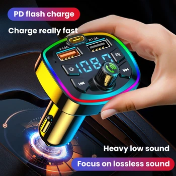 Avto Bluetooth 5.0 FM Oddajnik PD 18W Tip-C Dual USB 4.8 Hitro Polnilnik LED Osvetljen Vzdušje Svetlobe MP3 Predvajalnik Glasbe Lossless