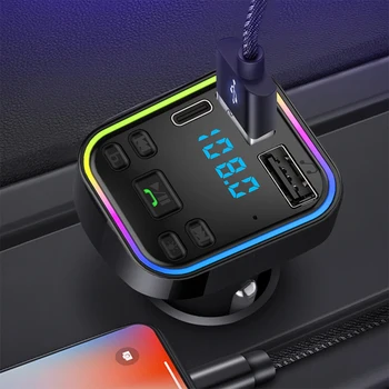 Avto Bluetooth 5.0 FM Oddajnik PD Tip-C Dual USB 3.1 hitri Polnilnik Pisane Okoljske Svetlobe Prostoročno MP3 Modulator Igralec