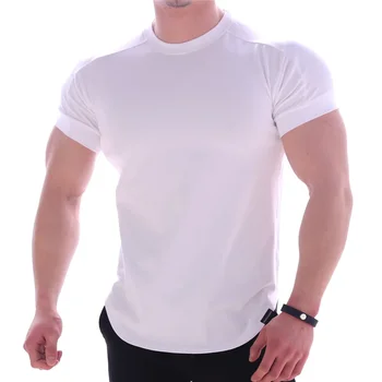 B8715 Moške Poletne Majice Visoko Elastična Slim Fit Tshirt Moški Hitro sušenje Ukrivljen Robom Mens T-Majice Barva 3XL