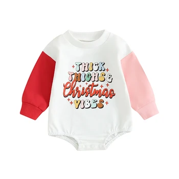 Baby Dekleta Božič Priložnostne Romper Dolg Rokav Pismo Santa Claus Tiskanja, Kontrast, Barve Romper