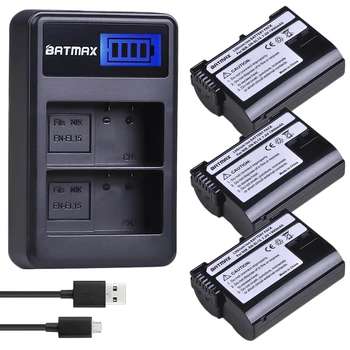 Batmax 3PCS EN-EL15 ENEL15 Baterijo Fotoaparata+LCD USB Dvojni Polnilec za Nikon D600 D610 D600E D800 D800E D810 D7000 D7100,Z6, Z7