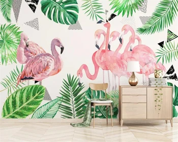 Beibehang 3d ozadje Mode svile material 3d ozadje Rastlinskih listov flamingo povzetek v ozadju stene ozadje doma dekor