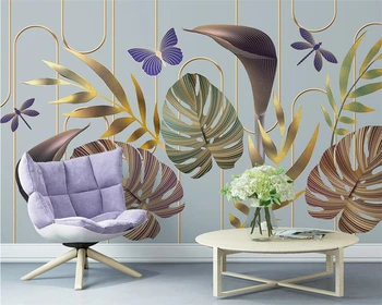 beibehang po Meri Nordijska tropskih rastlin steno papirjev doma dekor listi metulj, bleščice, TV, kavč slike za ozadje