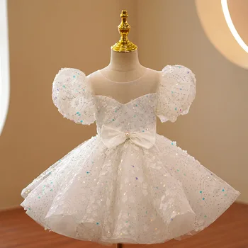 Bela Bleščica Zabuhle Obleka za Malčke Dekliška 2 Do 12 Let Otroci v korejskem Slogu Luksuzni Žogo Obleke 2023 Formalno Večerne Obleke Otrok