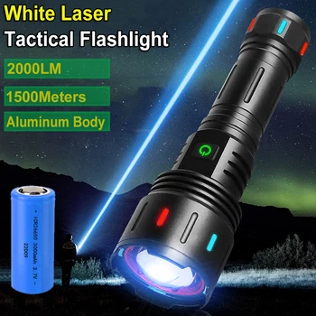 Beli Laserski Svetilka Super Svetla LED Svetilko Z Močjo Banka Prostem Long Range High-power Teleskopsko Zoom Taktično Svetilko