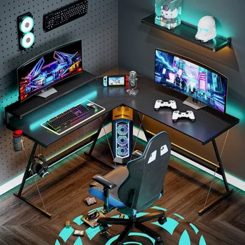 Bestier 55-palčni L-Shaped Gaming Računalnik, miza z Monitor Stand Home Office Kotu za Mizo Črna