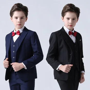 Blazer+telovnik+majica+lok kravato+Elastični Pas hlače)Britanski stil high-end dečke obleko obleko, barva, vitek vgradnjo banket obleko