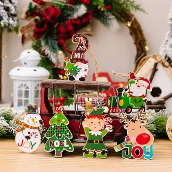 Božični Okraski Božič Obesek Visi Lesena Xmas Tree Obesek Risanka Santa Claus Snežaka Gnome Elf