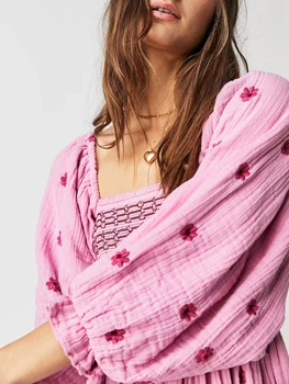 Chloefairy Moda za Ženske s 3D Vezeni Cvetlični Maxi Obleko Puff Rokav Kvadratnih Vratu Stopenjski Flowy A-line Oblačenja