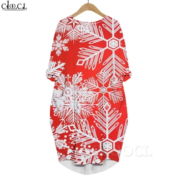 CLOOCL Božič Dolge Rokave Rdečo Obleko Kristali Snežinka Grafike 3D Tiskanih Udobno Žep Obleke Moda Robe Oblačenja