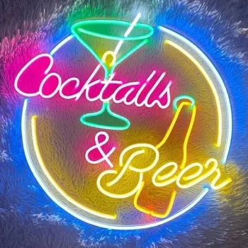 Cocktail Pivo in Neon Znak po Meri LED Neon Luči Cocktail Sanje Flex Neon Ročno Pivo Bar Trgovina Logotip Objave Trgovina Klub, nočni klub