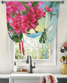 Cvet Hummingbird Okna Zavese zvezal Zavese za Kuhinjo, dnevno Sobo Nastavljiva Palica Žep Draperije