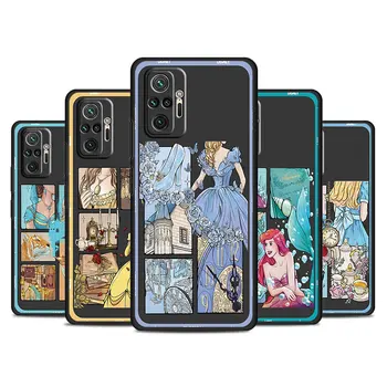 Disney Princes Jasmina Ariel Telefon Črno Ohišje za Xiaomi Redmi Opomba 13 11 12 8 Pro 10 12S 10C 9S K40 13 Pro Plus 12C Mehko Pokrov