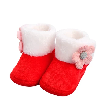 Dojenčka Pozimi Sneg Škornji 3D Cvet Okrašena Čevlji Toplo Baby Prvi Walker Čevlji