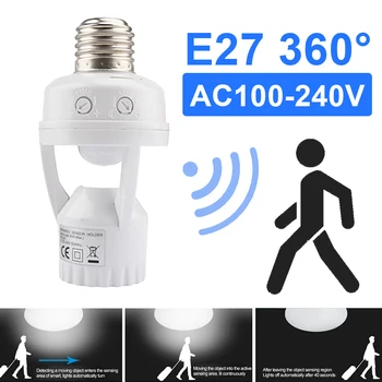 E27 PIR Senzor Gibanja Vtičnico Pretvornik Ampul E27 LED Žarnica Osnove Inteligentnih Vklop Žarnice, Žarnice držalo AC100-240V
