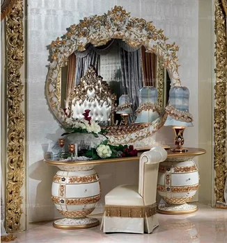 Evropsko razkošje toaletno mizico francosko sodišče veliko stanovanje masivnega lesa izrezljane ličila tabela ogledalo in spalnica pohištvo prilagajanje