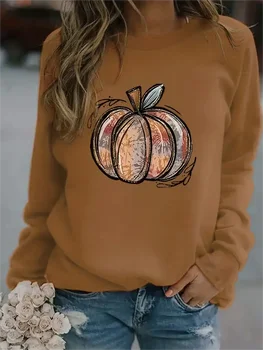 Halloween Buče Print Majica Priložnostne Dolgimi Rokavi, Posadke Vratu Majica ženska Oblačila