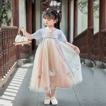 Hanfu Deklice Tang Obleko Poletje za Otroke Vezenje Hanfu Ru Krilo Super Nesmrtni Malo Dekle Obleko Baby Princesa Obleko