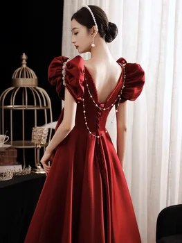 Hong Hu Ženske Obleka za Poroko 2024 Stilsko Vrhunsko Vino Rdeče Neverjetno Nevesta Posla Formalne Priložnosti Lepo Žogo Obleke Za W