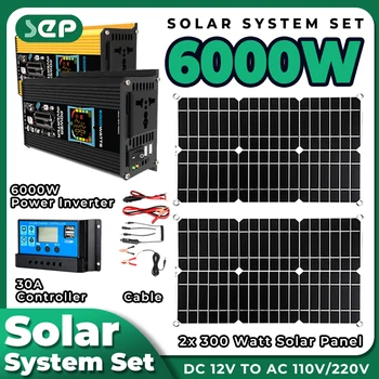 Inverter 6000W solarnimi 2*300W 18V Prenosni solarni generator električne Energije 30A Regulator kompleti komplet solarni komplet za dom Kampiranje postaja
