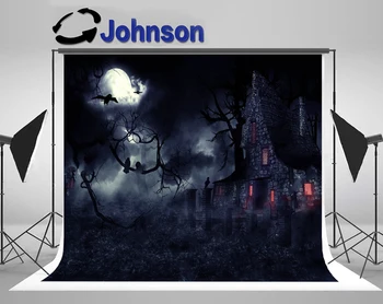 JOHNSON straši Pokopališču Temna, Skrivnostna Pokrajina Stare Hiše. foto ozadje Visoke kakovosti Računalnik tiskanje Halloween ozadje